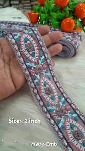 Encaje Bordado Personalizado con Lentejuelas de 1'' y 1 7/8'' de Ancho, Diseño Floral Vintage Ecológico para Confección de Vestidos de Novia y Manualidades - Product Image 5