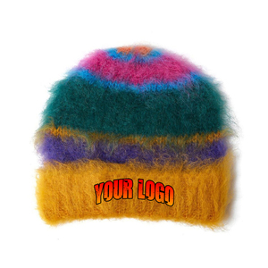2025 Top Trending High Quality Custom Embroidery Logo <b>Stripped</b> Winter Warm Acrylic Jacquard Knit Beanie <b>Hat</b> Camouflage Beach - Product Image 2