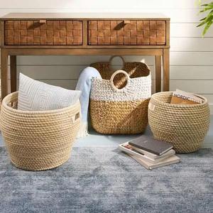 Panier en jacinthe d'eau naturel et blanc, panier de rangement fait à la main, vente en gros, écologique, fabriqué au Vietnam - Product Image 6