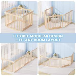 Adjustable Modern Montessori Playpen Safety Wooden Baby <strong>Stair</strong> <strong>Gate</strong> Foldable Safe Play Fence for Indoor Outdoor - Product Image 3