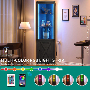 Mueble <span class=keywords><strong>Bar</strong></span> Esquinero Rústico al por Mayor con Luces LED, Gabinete de Almacenamiento de Licores de Madera Negra, Vitrina Alta para el Hogar - Product Image 6