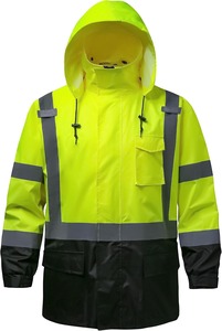 Chaqueta de lluvia reflectante ligera XS para hombre, abrigo impermeable con capucha y soporte, alta visibilidad para deportes al aire libre - Product Image 2