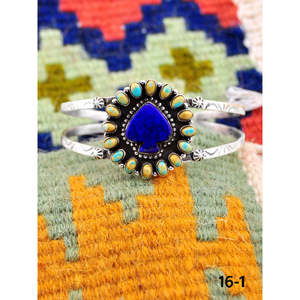 Southwest Handmade Kingman Turquoise & Lapis Luzuli <b>Cuff</b> <b>Bracelet</b> with Sterling <b>Silver</b> Fashionable King Size Accessory - Product Image 2