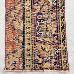 Vintage Rug, Small 1.4x3.2 ft Turkish Rug, <b>Brown</b> Ikat <b>Wool</b> Rug - Product Image 4