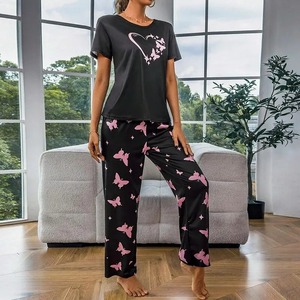 Vêtements de nuit d'été 2 pièces pyjama short avec pantalon ensemble papillons pjama Pajama Loungewear 2 Piece Set - Product Image 2