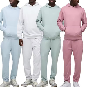 Ensemble de survêtement lourd 430GSM en gros | Sweat à capuche et pantalon de survêtement unisexe blanc uni | Logo personnalisé 2 pièces survêtement 2025 - Product Image 1