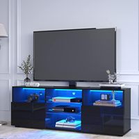 Meuble TV moderne minimaliste noir avec écran LED, étagères ouvertes et grande capacité, directement de l'usine