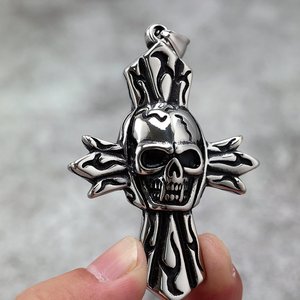yunnique Stainless Steel <b>Cross</b> Skull Pendant Necklace-Men's Fashion - Product Image 2