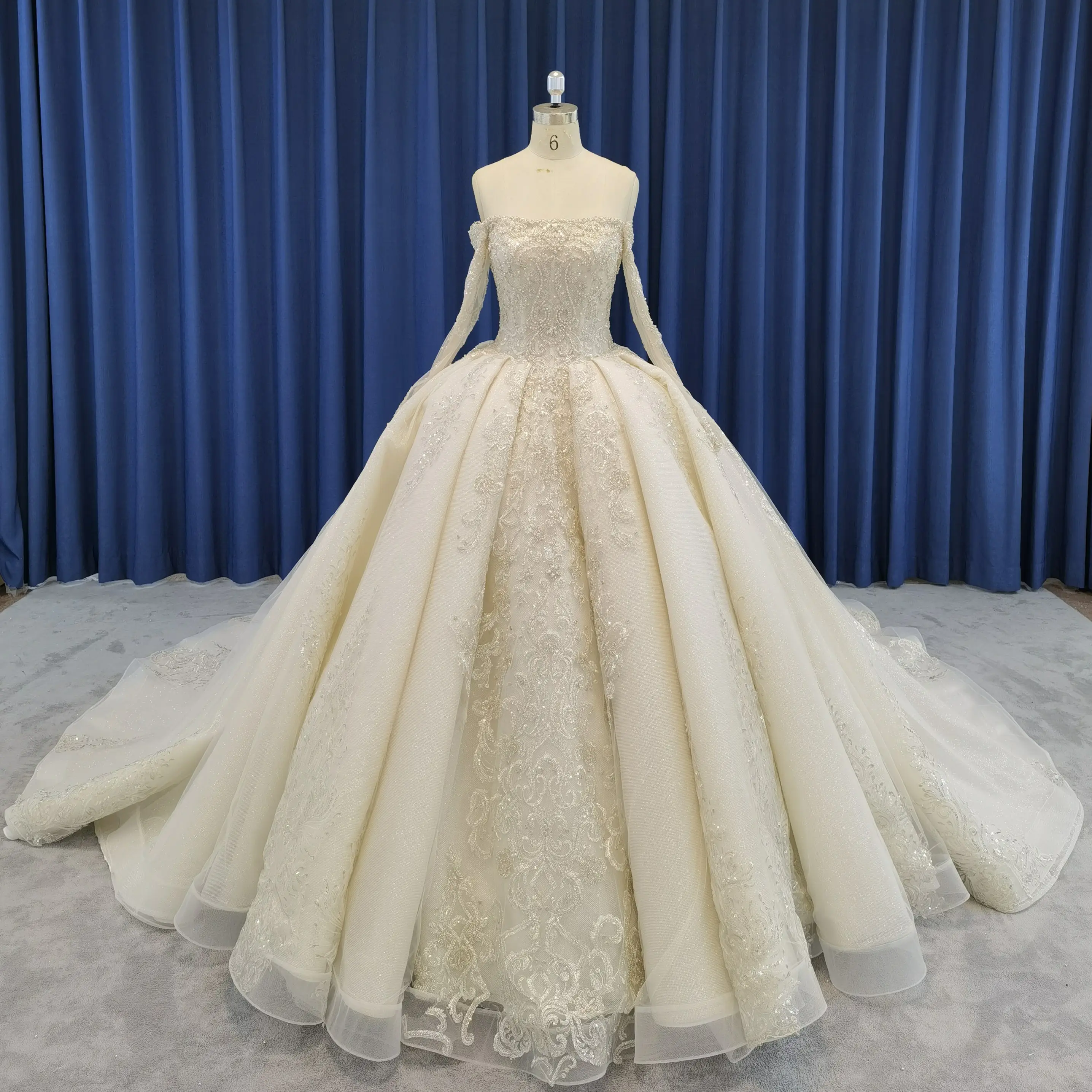 Роскошное Элегантное свадебное платье 2023 одно плечо с длинным рукавом свадебное платье расшитое бисером свадебное платье с блестками