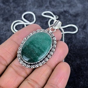 Green Aventurine 925 Sterling <b>Silver</b> Oval Gemstone Fine <b>Pendant</b> Necklace Chain Necklace <b>For</b> <b>Men</b> Women Bohemian <b>Pendant</b> Necklaces - Product Image 3