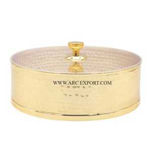 Mesa pulida de oro martillado, Chapati Roti contenedor metálico, contenedor Roti clásico decorativo redondo hecho a mano más vendido - Product Image 1