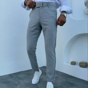 กางเกงขายาวผู้ชายสีน้ำเงินกรมท่า ทรงปกติ ผ้าสเตรช ไซส์ใหญ่ สไตล์ลำลอง เรียบหรู เหมาะสำหรับใส่ทำงาน เอวยางยืด ติดซิป ทรงตรง ผ้าฝ้าย สไตล์ฮิปฮอป - Product Image 1