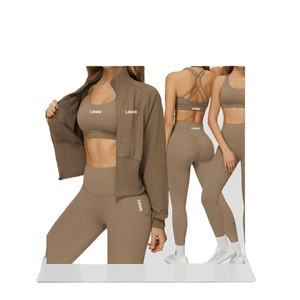 Conjunto Deportivo de 3 Piezas para Mujer, con Estampado Personalizado, Sudadera con Botones, Leggings de Yoga, Ropa Deportiva de Invierno - Product Image 2