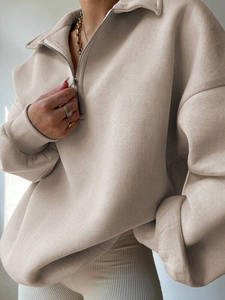 Beige unisexe surdimensionné demi fermeture éclair sweat col haut coton polaire pull goutte épaule personnalisé blanc en gros Streetwear - Product Image 5