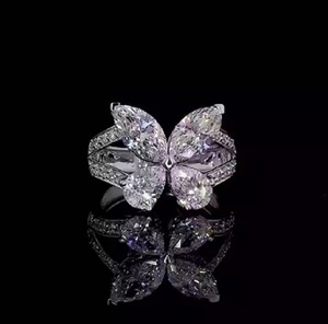 Each Marquise and Pear Lab Grown Diamond Butterfly Shape 14K white gold ring Engagement Gift for Her ring for women - Product Image 1