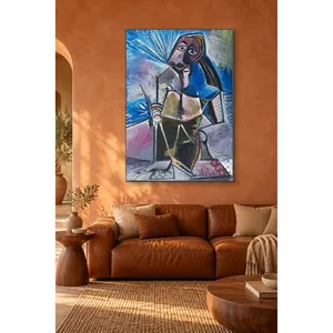 Impression sur toile Fida Picasso, Femme assise cubiste bleue et rose - Product Image 5