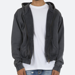 Sweat à capuche pour hommes 100% en coton polaire à double fermeture éclair imprimé de logo personnalisé pull surdimensionné lavé à l'acide sweats à capuche d'hiver teint uni - Product Image 3