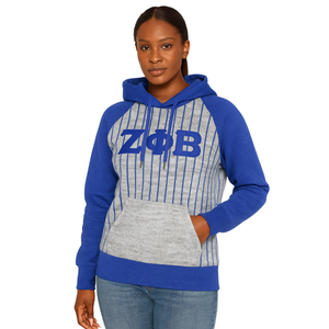 Zeta Phi Beta Grey Body Blue Raglan Pinstripes Pullover Hoodie Greek Sorority Apparel Custom Divine Nine HBCU Ropa - Product Image 1