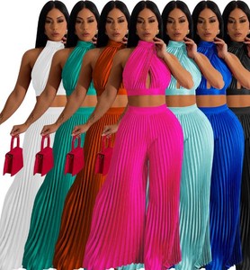 Pantalon haut court sans manches avec poche couleur unie vêtements de sport décontractés pour femmes deux pièces - Product Image 2