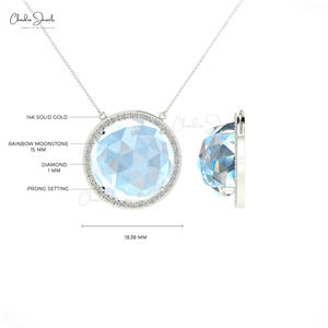 Trendy Rainbow Moonstone Statement <b>Necklace</b> 0.18 TCW Diamond Delicate <b>Necklace</b> 14k Solid Gold June <b>Birthstone</b> Jewelry Wholesaler - Product Image 5