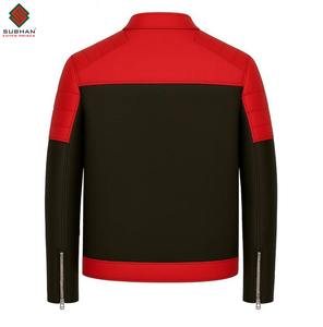 Chaqueta Bomber de Cuero Sólido para Hombre, Invierno, Casual, con Cierre, Cuello Mao, Servicio OEM, Diseño de Paneles Gris y Rojo - Product Image 5