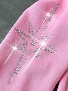 Y2K 男女通用 100% 棉秋季拉链连帽衫 水晶网状水钻闪亮星星设计街头服饰抓绒定制徽标超大版型 - Product Image 4