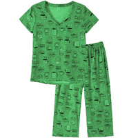 Ensemble de pyjama 2 pièces pour femme en jersey 100% coton, imprimé avec logo sur le devant, doux, respirant et à séchage rapide, pour le printemps/l'automne