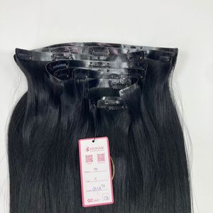 Vente en gros Extension de cheveux humains Remy 20 pouces 100% vietnamiens lisses, postiche couleur noire à clipser sans couture de haute qualité - Product Image 5
