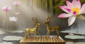 Elegante escultura de ciervo dorado de lujo, decoración abstracta de Metal para el hogar, soporte de Feng Shui inspirado en la naturaleza, adorno de latón hecho a mano moderno - Product Image 3