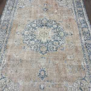 Alfombra Turca de 6.5x11 pies, Alfombra Vintage, Alfombra de Lana Ikat Azul - Product Image 3