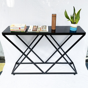 XConcept CST007 Modern <b>Console</b> Table <b>Black</b> Wood Top and Iron Frame for Entry Villa Living Room Hotel or Bedroom Decor - Product Image 3