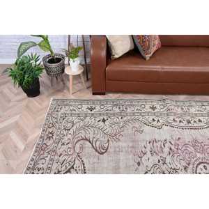 Tapis vintage, grand tapis turc de 6,1 x 9,2 pieds, tapis en laine Ikat gris brun - Product Image 2