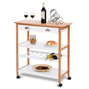 Modern <b>Oak</b> Wood Panel Mobile Kitchen Shelf 80x40x86cm with Wheels - Product Image 1