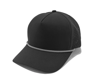 Casquette de golf structurée à 5 panneaux, perforée au laser, imperméable, à visière incurvée, snapback, avec cordon, unie, vierge, pour la course à pied - Product Image 4