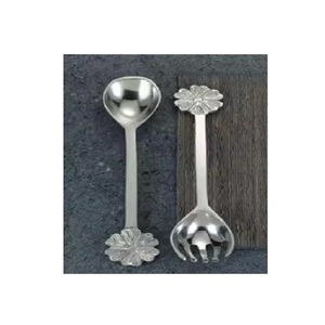 Juego de servidor de ensalada de lujo, juego de servidor de ensalada de acero inoxidable con mango hecho a mano de extremo plano de plata redondo elegante lindo - Product Image 2