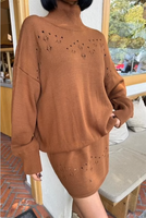 Ensemble deux pièces élégant vintage marron - Tenue coordonnée rétro pour femme - Textile turc de haute qualité - Mode classique en gros