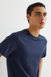 T-shirt à manches courtes respirant uni à col ras du cou pour hommes bleu marine taille L américaine personnalisée - Product Image 4