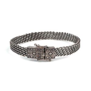 Brazalete Elegante de Plata de Ley 925 con Diseño de Cesta Tejida en Negro Oxidado, Unisex para Uso Diario - Product Image 2
