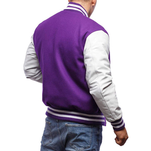 พรีเมี่ยมคุณภาพ Letterman เบสบอลโรงเรียนวิทยาลัย Bomber เสื้อแจ็คเก็ตตัวแทนสีม่วงและสีขาวแจ็คเก็ตแขนหนังแท้ - Product Image 3