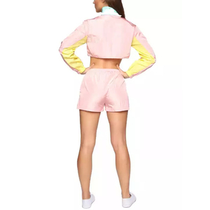 Ensemble de survêtement décontracté pour femmes en nylon/polyester uni, haut court, veste coupe-vent, short, ensemble de sport, coupe-vent, respirant, léger - Product Image 5