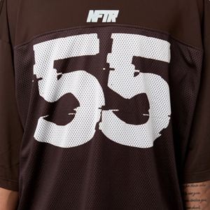 <b>Men</b> Oversized Football Jersey <b>Shirt</b> <b>Brown</b> Mesh Polyester Blend Streetwear Top with Large 55 Print Front Back - Product Image 3