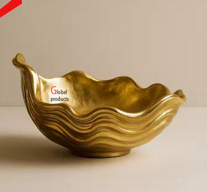 Cuenco para servir comida de diseñador con bordes curvos con acabado dorado de alta calidad para restaurante y hotel - Product Image 1