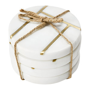 Taille personnalisée fait à la main en pierre de marbre naturel sous-verres ensemble incrustation en laiton hôtel Table décoration accessoires prix usine tapis/Pad - Product Image 1