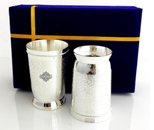 India Art Villa Ensemble de 2 verres de créateur plaqués argent avec boîte bleue, 260 ml-Vaisselle pour le stockage et boire - Product Image 4
