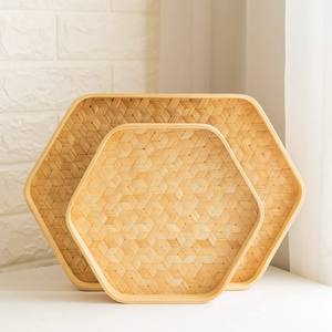 Vente en gros de plateau de service décoratif en bambou Hexagan écologique fait à la main de taille personnalisée naturelle du Vietnam - Product Image 6