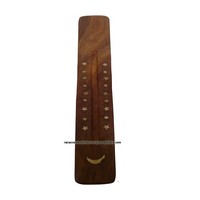 Support d'encens en bois écologique et durable, tendance du moment, avec récupérateur de cendres et incrustations en laiton motif lune et étoile, pour la méditation aromatique et le bureau