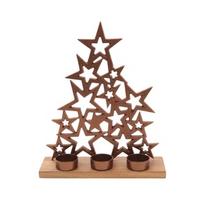 Best Quality Metal Aluminium <b>Star</b> Tree Tealight Holder With Wooden Base Handmade <b>Christmas</b> Decorative Tabletop Candle Stand - Product Image 1