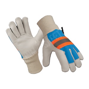 Premium Anti-static Smooth Fluorescent Sheep Grain Skin Leather <b>Driver</b> Assembly Working <b>Gloves</b> Back Knitted Wrist Hand - Product Image 3