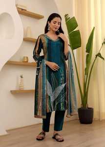 Indian Designer Rayon Viscose Fabric With Chanderi Dupatta Salwar Kameez Suits with Heavy Embroidery Work Available At <b>Sale</b> - Product Image 5
