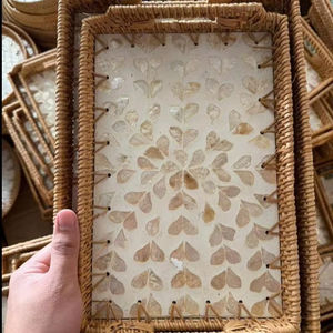 Bandeja de Servir de Bambú Hecha a Mano Ecológica, Tejida con Paja y Ratán, Incrustada con Madreperla, Venta al por Mayor - Product Image 1